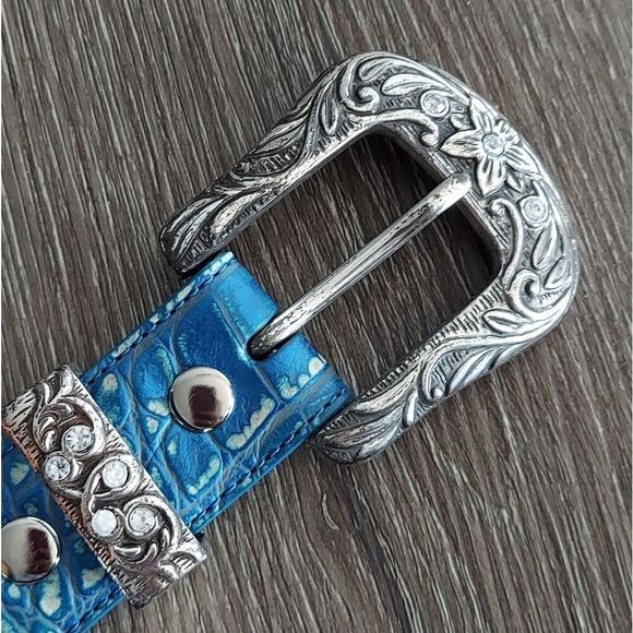 Bad Girl Western Croc Print Leather Belt Blue 💙 Size Small - Picture 4 of 9